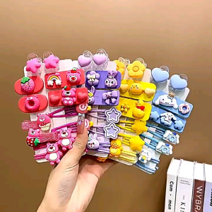 Set kẹp tóc và dây cột tóc 12 chi tiết họa tiết hoạt hình dễ thương cho bé gái