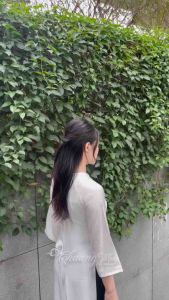 Áo dài Gấm Trắng cách tân nữ dáng suông xưa Chaang may sẵn áo dài xuông rộng nơ bầu dự tiệc cưới hỏi lễ tết đẹp AD768