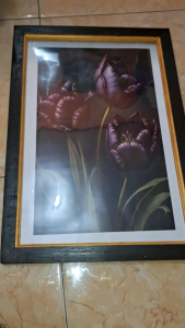 Hiasan Dinding Lukisan Cetak Bunga Tulip Ungu Cantik Plus Bingkai Uk 45x65cm