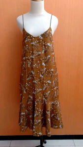 overall wanita mini midi dress coklat motif bunga NYLA BASIC cewek M tank cute santai