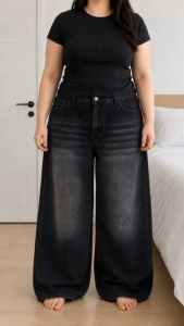 Wide-leg jeans light blue medium blue dark gray casual wear