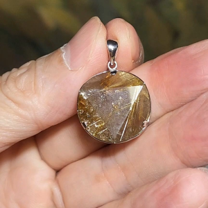 20mm Premium Rutilated Quartz Rutile in  Smoky Quartz 925 Silver Star of David pendant [Natural Crystal]
