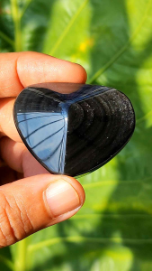 ออพซิเดี้ยน สีเงิน ทรงหัวใจ🔹Silver Obsidian Heart