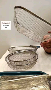 MeowBee Keranjang Saringan Stainless Tirisan Peniris Minyak Goreng Gorengan Persegi Panjang Buah & Sayur Besi Anti Karat Oil Strainer