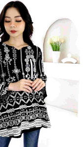 Desain Etnik Terbaru: Atasan Blus BIG SIZE Rayon Abstrak Lengan 7/8 SUPER JUMBO