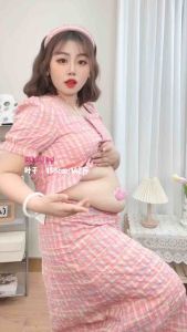 Set Đầm nữ Bigsize kẻ hồng dáng dài kèm chân váy chữ A 55-90kg