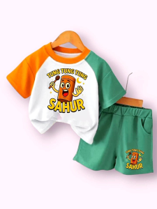 SETELAN KAOS ANAK LAKI-LAKI PEREMPUAN MOTIF VIRAL TUNG TUNG TUNG SAHUR