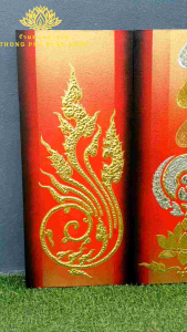 ภาพวาดลายไทยผสมผสาน ภาพชุดลายกระหนก พื้นสีแดงไล่ดำ1ชุด3ชิ้น รูปลายไทย ภาพติดผนัง รูปมงคล ภาพเลขหนึ่ง