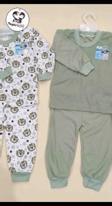 Top 1 DENZIE - 3 Setelan Piyama Bayi Seri Sage Motif Hewan Polos Panjang Kancing Bahu Usia 0-12Bulan