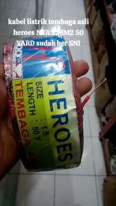 KABEL LISTRIK HEROES TEMBAGA MURNI ASLI NYA 1.5mm2 50 YARD sudah ber SNI Tembaga Asli Kuningan biasa di pakai untuk istalasi ristrik aman di pakai untuk masa panjang