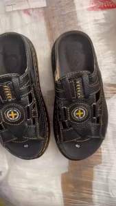 Dép Nam quai ngang Doctor Dr.Martens da bò cao cấp hàng VNSX - Đế Lót Da Bò - Mã D38