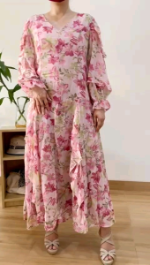 ●ECLAIRE● 003 Dress Midi Vneck Ruffle Flowy Motif Floral Flower Bunga Pesta Kondangan Korea Javelin Premium 91933