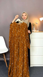 MIDI DRESS RAYON TWILL PREMIUM MOTIF BUNGA KECIL/GAMIS MIDI WANITA DEWASA JUMBO BUSI KEKINIAN/GAMIS MIDI RAYON TERLARIS 2025
