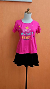 atasan kaos wanita pink terang ONEPLUS cewek M lengan pendek santai