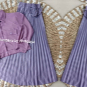 Setelan Anak Perempuan Ovi Atasan Kemeja Crop Crincle Rok Plisket Mayung Fashion Kekinian
