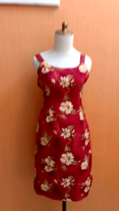midi dress wanita orange motif bunga L cewek kutung santai