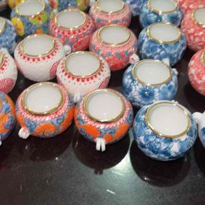 Cóng sứ chào mào hàng Bát Tràng mẫu vẽ tay miệng kẻ vàng gắn sẵn tai