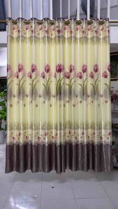 Rèm gấm hoa tuylip 2 mặt 2 màu hồng ghi hàng loại 1 hợp rèm cửa sổ cửa chính rèm ngăn phòng đặc biệt hợp cho cửa kính