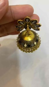 Gold colour Peacock Earrings with Mirror Inlay and Jhumka Design