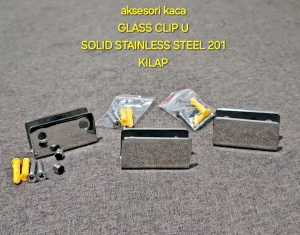 AMBALAN SHOWER 2 PCS KILAP MIRROR GLASS CLIP CLAMP JEPIT U STAINLESS STEEL 201