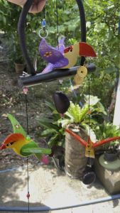 โมบายแขวน นกเกาะ กรงไม้3ตัว(พร้อมหางขนไก่)พร้อมส่ง