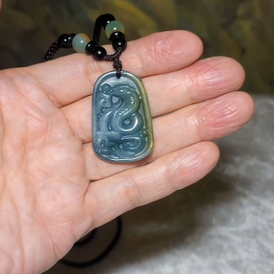Type A Jadeite light blue green yellow (Zodiac) Snake pendant (with certificate) [Natural Crystal] 翡翠黄翡淡蓝绿(生肖)蛇吊坠(带证书)