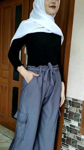 Celana Wanita Kulot Knit Cargo Jumbo