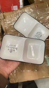 ถ้วยน้ำจิ้มเซรามิกสีขาว ถ้วยน้ำจิ้ม2ช่อง เข้าไมโครเวฟได้