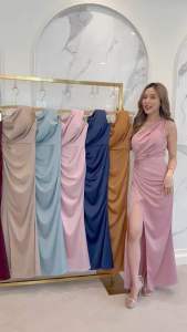 ชุดเดรส ชุดออกงาน FP004 เดรสยาวไหล่เบี่ยง เพื่อชุดราตรี งานพรีเมี่ยม