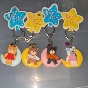 Teddy Bear on a Crescent Moon Keychain Bag Tag Pendant
