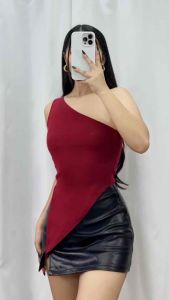 COD | ONE SIDED ASSYMETRICAL RIBBED KNIT TOP FITS UP TO SEMI LARGE