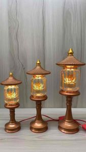 Cặp đèn thờ pha lê hình tháp trụ khắc chữ bát nhã tâm kinh dây có công tắc chỉnh màu