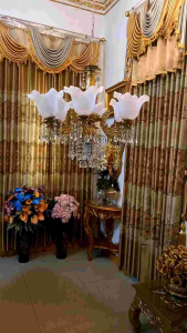 LAMPU KRISTAL GOLD TULIP KLASIK WHITE 7 BOHLAM/LAMPU KRISTAL/LAMPU GANTUNG/LAMPU DEKORASI