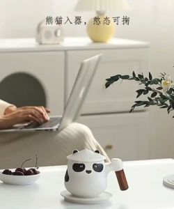 Cute Cofee Tea Panda Ceramic Mug Cartoon Cup with Tea Filter and Lid Office Mug Water Tea Cup Birthday Christmas Gift