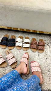 Sandal flat wanita kulit papirut garut model sol Aquila