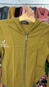 Áo khoát nhẹ tay dài dây kéo kèm nón Áo khoác len gân tăm Cao Cấp - Dày dặn có túi trong