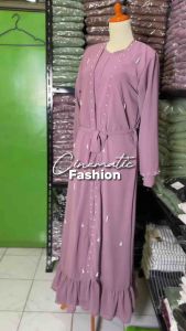 Abaya syahira set outer abaya turkey hitam mewah elegan bahan ceruty babydoll payet mutiara