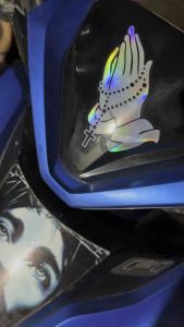 praying hands with rosary 2-layer yayamanin waterproof sticker