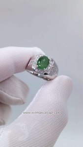 Natural Emerald Oval Cut 1.87ct Zamrud Asli Sterling Silver 925 Mens Ring Classic Design