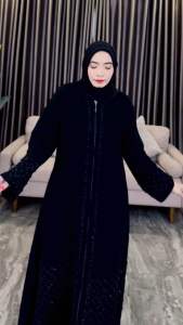 Abaya Noulfa JetBlack Abaya / Outer - Abaya with Zipper Elegant/ Abaya Turky /Abaya Lebaran 2025