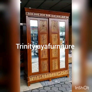 Lemari Pakaian 2 Pintu Sliding Jumbo Kayu Jati Jepara/trinityjayafurniture