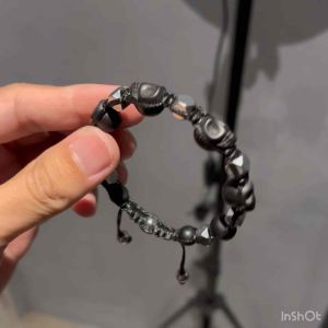 CW Manila - THANAT0S XL Bracelet - 10 / 8mm Matte Onyx Stones and Magnesite Stone Skulls with Silver Hematite - Adjustable Semi Precious Bracelets
