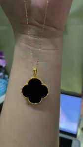 PAWNABLE ON SALE 18K Saudi Gold Fine Tauco Chain(thin) w/ 18K White Clover Pendant(20mm/HOLLOW/AMPAW/SOFT)