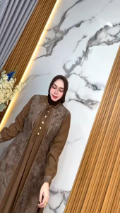 Dress Tanasa Premium Ori – Long Dress Organza Motif Mix Royal Twish | LD 110 | Dress Muslimah Elegan Pesta / Kondangan / Harian