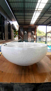 ชุดน้ำล้น น้ำผุด [แบบตั้งพื้น] สีขาวหินอ่อน CDK#12วัสดุทำจากดินเผา+ฝาเป็นไม้เคลือบ ได้ยกชุดประกันสินค้าแตกระหว่างขนส่ง