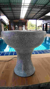 ชุดน้ำล้น น้ำผู้หญิง สีเทาหินอ่อน CDK#14 วัสดุทำจาก ดินเผา ฝาเป็นไม้เคลือบ ได้ยกชุด (แถมปั๊มน้ำ) ประกันสินค้าแตกระหว่างขนส่ง