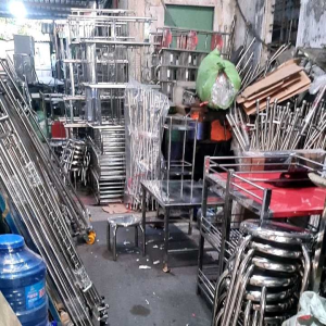 Bàn inox chân xếp   kích thước 50cm x 90cm với chiều cao 50cm và 75cm