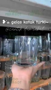 Gelas Kopi Kotak Turki - Gelas Kopi Gagang - Gelas Kopi Kotak Kaca - Gelas Teh - Gelas Kopi Cangkir Kaca Bening Unik Estetik