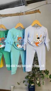 Bộ Đồ Bé Gái Cotton Dài Tay Quần Dài Họa Tiết Dễ Thương 6-19kg