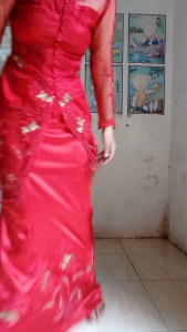 [PernahDipakai] Setelan Kebaya Pesta Merah Cabe Ukuran setara S / M Lengan Rok Panjang Baju Gaun Dress Exclusive Handmade